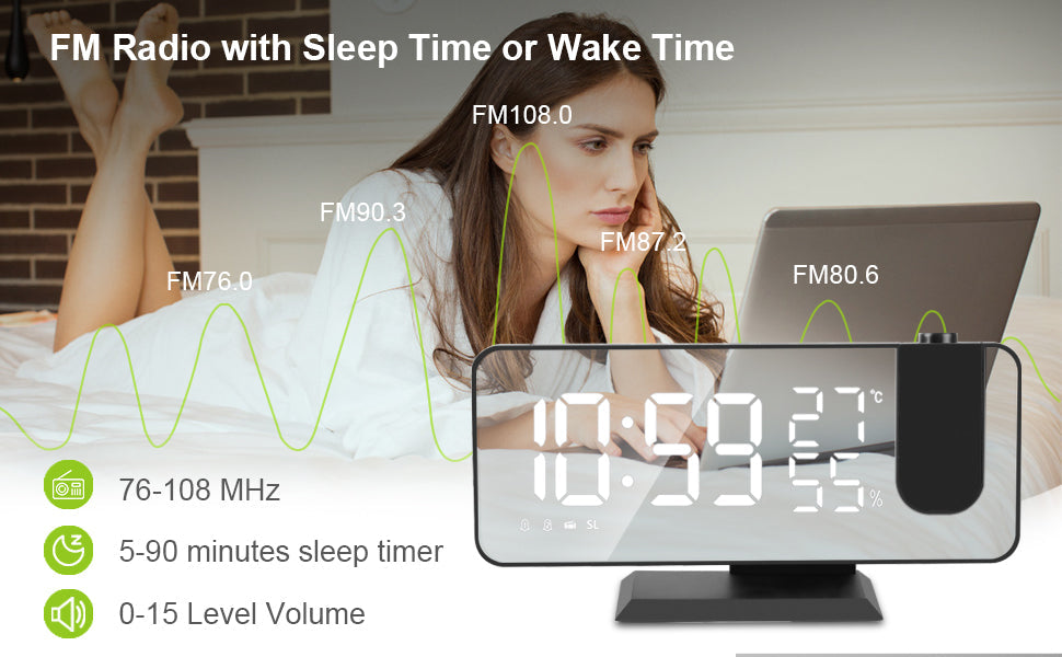 LED Projection Digital Alarm Clock With Phone Charger
