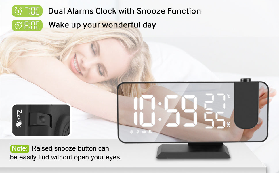 LED Projection Digital Alarm Clock With Phone Charger