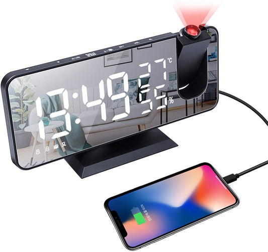 LED Projection Digital Alarm Clock With Phone Charger