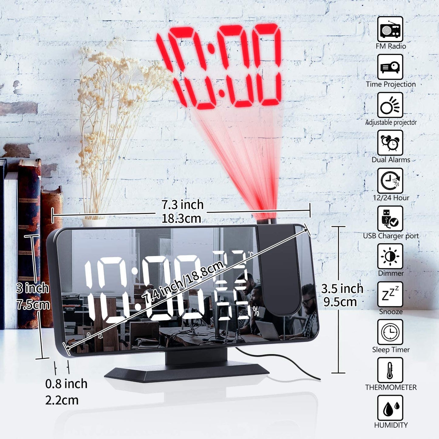 LED Projection Digital Alarm Clock With Phone Charger